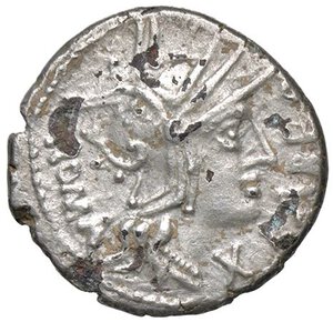 obverse: ROMANE REPUBBLICANE - FABIA - Q. Fabius Labeo (124 a.C.) - Denario B. 1; Cr. 273/1  (AG g. 3,25) Suberato. qBB