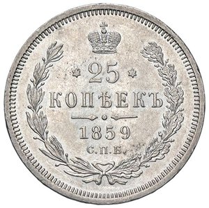 reverse: ESTERE - RUSSIA - Alessandro II (1855-1881) - 25 Copechi 1859 Kr. 23  AG. qFDC