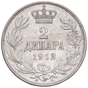 reverse: ESTERE - SERBIA - Pietro I (1903-1921) - 2 Dinari 1912 A Kr. 26.1  AG. qSPL