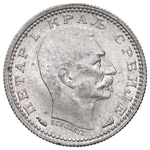 obverse: ESTERE - SERBIA - Pietro I (1903-1921) - 50 Para 1915 A Kr. 24.1  AG. qFDC