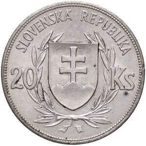 reverse: ESTERE - SLOVACCHIA - Repubblica  - 20 Corone 1939 Kr. 3  AG. qFDC