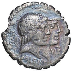 obverse: ROMANE REPUBBLICANE - FUFIA - Q. Fufius Calenus e Mucius Cordius (70 a.C.) - Denario serrato B. 1; Cr. 403/1  (AG g. 3,38) Porosità. qBB