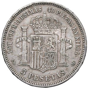 reverse: ESTERE - SPAGNA - Amedeo I (1871-1873) - 5 Pesetas 1871 (71) SD M Kr. 666  AG Contromarca al D/, governo portoghese, per le Azzorre. BB