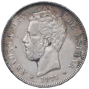 obverse: ESTERE - SPAGNA - Amedeo I (1871-1873) - 5 Pesetas 1871 (74) DE M Kr. 666  AG. BB