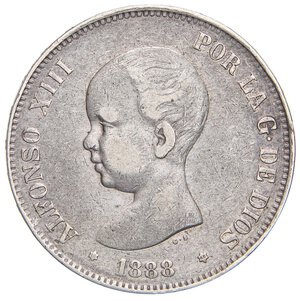 obverse: ESTERE - SPAGNA - Alfonso XIII (1886-1931) - 5 Pesetas 1888 MP M Kr. 82  AG. qBB