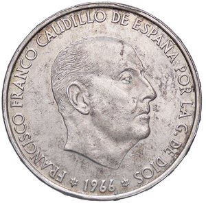 obverse: ESTERE - SPAGNA - Francesco Franco Caudillo (1939-1975) - 100 Pesetas 1966 Kr. 797  AG 19 66 in incuso nelle stellette. qFDC