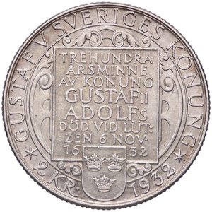 reverse: ESTERE - SVEZIA - Gustavo V (1907-1950) - 2 Corone 1932 G - 300° Anniversario della morte di Gustavo II Kr. 805  AG. SPL-FDC