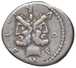 obverse: ROMANE REPUBBLICANE - FURIA - M. Furius L. f. Philus (119 a.C.) - Denario B. 18; Cr. 281/1  (AG g. 3,86). qBB