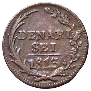 reverse: ESTERE - SVIZZERA - TICINO  - 6 Denari 1813 Kr. 1  CU. bel BB