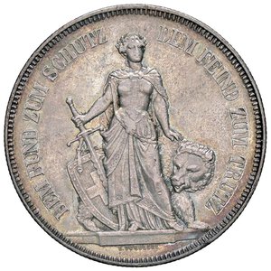 obverse: ESTERE - SVIZZERA - Tiri Federali  - 5 Franchi 1885 - Berna Kr. S17  AG  Colpetto. SPL