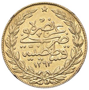 reverse: ESTERE - TURCHIA - Abdul Hamid II (1876-1909) - 100 Kurush 1293 (1905) Kr. 741  (AU g. 7,15) Da montatura. meglio di MB