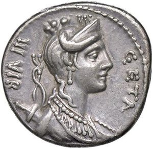 obverse: ROMANE REPUBBLICANE - HOSIDIA - C. Hosidius C. f. Geta (68 a.C.) - Denario B. 1; Cr. 407/2  (AG g. 4,11). SPL/qSPL