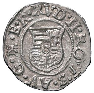 obverse: ESTERE - UNGHERIA - Rodolfo II (1576-1612) - Denaro 1588 Huszar 1059  (AG g. 0,59). SPL