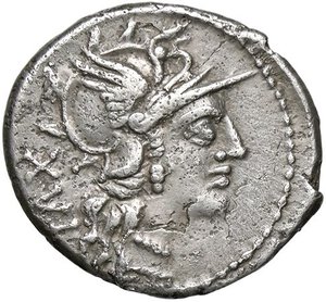 obverse: ROMANE REPUBBLICANE - JULIA - L. Julius (141 a.C.) - Denario B. 1; Cr. 224/1  (AG g. 3,74). qBB/BB