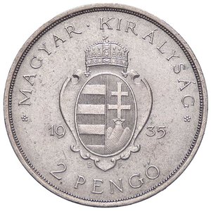 obverse: ESTERE - UNGHERIA - Ammiraglio Horthy (reggenza) (1926-1945) - 2 Pengo 1935 - Università Kr. 513  AG. qFDC