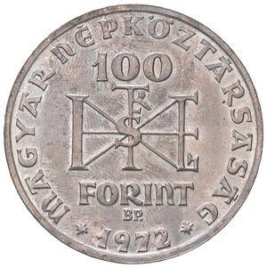 reverse: ESTERE - UNGHERIA - Repubblica  - 100 Fiorini 1972 - 1000° anniversario nascita di Santo Stefano Kr. 597  AG. qFDC