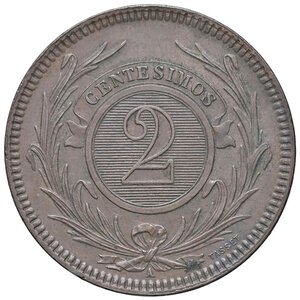 reverse: ESTERE - URUGUAY - Repubblica (1830) - 2 Centesimos 1869 A Kr. 12  CU. SPL