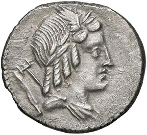 obverse: ROMANE REPUBBLICANE - JULIA - L. Julius Bursio (85 a.C.) - Denario Cr. 352/1  (AG g. 3,62). BB+