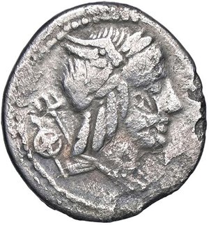 obverse: ROMANE REPUBBLICANE - JULIA - L. Julius Bursio (85 a.C.) - Denario B. 6; Cr. 352/1a  (AG g. 3,3). meglio di MB