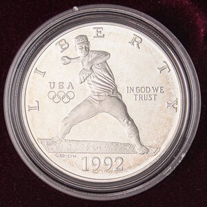 obverse: ESTERE - U.S.A.  - Dollaro 1992 S - Giocatore di Baseball   AG In confezione. FS