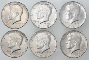 obverse: ESTERE - U.S.A.  - Mezzo dollaro 1964-1969- Kennedy Kr. 202  AG Insieme delle 6 monete. SPL÷qFDC