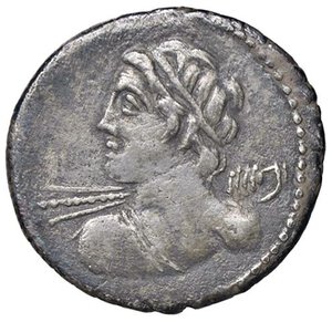 obverse: ROMANE REPUBBLICANE - LICINIA - C. Licinius L. f. Macer (84 a.C.) - Denario B. 16; Cr. 354/1  (AG g. 3,5). qBB/MB+