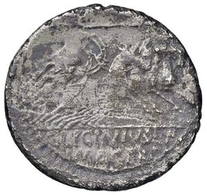 reverse: ROMANE REPUBBLICANE - LICINIA - C. Licinius L. f. Macer (84 a.C.) - Denario B. 16; Cr. 354/1  (AG g. 3,5). qBB/MB+