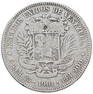 reverse: ESTERE - VENEZUELA - Repubblica (1823) - 5 Bolivares 1901 Kr. 24  AG. meglio di MB