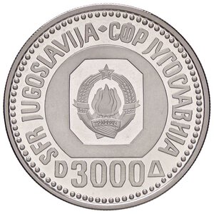 reverse: ESTERE - YUGOSLAVIA - Repubblica Popolare  - 3.000 Dinari 1987 Kr. 128  AG. FS