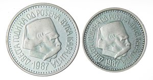 obverse: ESTERE - YUGOSLAVIA - Repubblica Popolare  - Dittico 1987 - 200° anniversario della nascita di Karajich Kr. 128/129  AG. FS