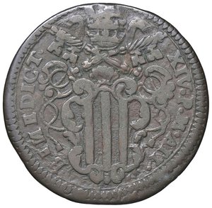 obverse: Rame Pontificio da Benedetto XIV (Gubbio e Ravenna), parte IV - GUBBIO - Benedetto XIV (1740-1758) - Baiocco 1742 A. II Munt. 438  CU. qBB