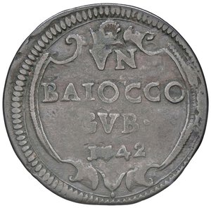 reverse: Rame Pontificio da Benedetto XIV (Gubbio e Ravenna), parte IV - GUBBIO - Benedetto XIV (1740-1758) - Baiocco 1742 A. II Munt. 438  CU. qBB