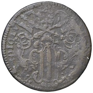 obverse: Rame Pontificio da Benedetto XIV (Gubbio e Ravenna), parte IV - GUBBIO - Benedetto XIV (1740-1758) - Baiocco 1742 A. II Munt. 438 var. II  CU. MB+/qBB