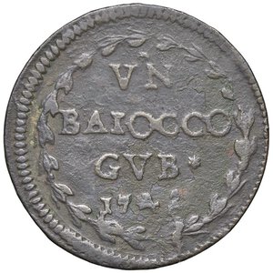 reverse: Rame Pontificio da Benedetto XIV (Gubbio e Ravenna), parte IV - GUBBIO - Benedetto XIV (1740-1758) - Baiocco 1742 A. II Munt. 438 var. II  CU. MB+/qBB