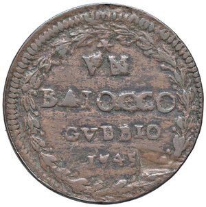 reverse: Rame Pontificio da Benedetto XIV (Gubbio e Ravenna), parte IV - GUBBIO - Benedetto XIV (1740-1758) - Baiocco 1745 A. V Munt. 443 var. I  CU. qBB