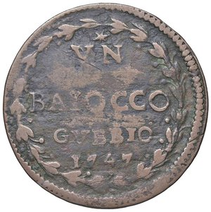 reverse: Rame Pontificio da Benedetto XIV (Gubbio e Ravenna), parte IV - GUBBIO - Benedetto XIV (1740-1758) - Baiocco 1747 Munt. 449 var. I  CU. qBB