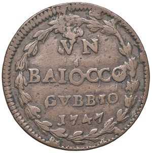 reverse: Rame Pontificio da Benedetto XIV (Gubbio e Ravenna), parte IV - GUBBIO - Benedetto XIV (1740-1758) - Baiocco 1747 A. VI Munt. 443a  CU. qBB