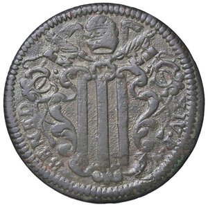 obverse: Rame Pontificio da Benedetto XIV (Gubbio e Ravenna), parte IV - GUBBIO - Benedetto XIV (1740-1758) - Baiocco 1748 Munt. 448a var. II  CU. qBB