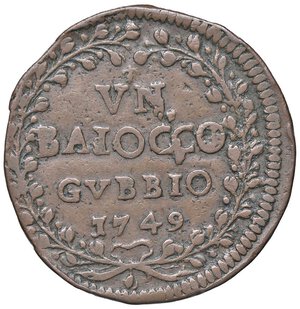 reverse: Rame Pontificio da Benedetto XIV (Gubbio e Ravenna), parte IV - GUBBIO - Benedetto XIV (1740-1758) - Baiocco 1749 Munt. 452a var. I  CU R/Giglio. qBB/BB