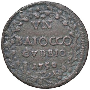 reverse: Rame Pontificio da Benedetto XIV (Gubbio e Ravenna), parte IV - GUBBIO - Benedetto XIV (1740-1758) - Baiocco 1750 A. X Munt. 453  CU R/Stella. MB-BB