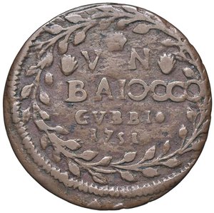 reverse: Rame Pontificio da Benedetto XIV (Gubbio e Ravenna), parte IV - GUBBIO - Benedetto XIV (1740-1758) - Baiocco 1751 Munt. 454  CU. qBB