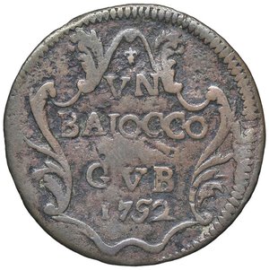 reverse: Rame Pontificio da Benedetto XIV (Gubbio e Ravenna), parte IV - GUBBIO - Benedetto XIV (1740-1758) - Baiocco 1752 A. XII Munt. 458  CU R/Giglio. qBB