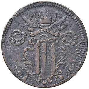 obverse: Rame Pontificio da Benedetto XIV (Gubbio e Ravenna), parte IV - GUBBIO - Benedetto XIV (1740-1758) - Baiocco 1755 Munt. 472a var. I  CU. qBB