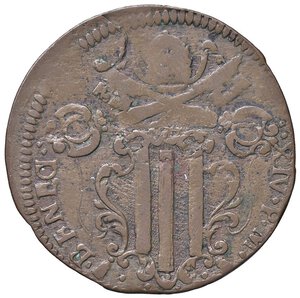 obverse: Rame Pontificio da Benedetto XIV (Gubbio e Ravenna), parte IV - GUBBIO - Benedetto XIV (1740-1758) - Baiocco 1755 Munt. 472a var. IV  CU. qBB/MB+