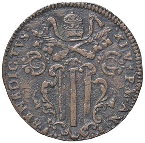 obverse: Rame Pontificio da Benedetto XIV (Gubbio e Ravenna), parte IV - GUBBIO - Benedetto XIV (1740-1758) - Baiocco 1756 Munt. 478 RR CU. BB