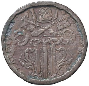 obverse: Rame Pontificio da Benedetto XIV (Gubbio e Ravenna), parte IV - GUBBIO - Benedetto XIV (1740-1758) - Baiocco 1756 Munt. 479 var. I  CU Bordo martellato. MB