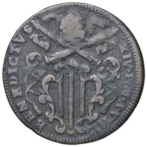 obverse: Rame Pontificio da Benedetto XIV (Gubbio e Ravenna), parte IV - GUBBIO - Benedetto XIV (1740-1758) - Mezzo baiocco 1749 A. VIIII Munt. 489 var. I  CU. qBB