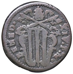 obverse: Rame Pontificio da Benedetto XIV (Gubbio e Ravenna), parte IV - GUBBIO - Benedetto XIV (1740-1758) - Quattrino Munt. 510 (tipo)  CU. meglio di MB