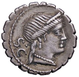 obverse: ROMANE REPUBBLICANE - NAEVIA - C. Naevius Balbus (79 a.C.) - Denario serrato B. 6; Cr. 382/1  (AG g. 3,87). BB+