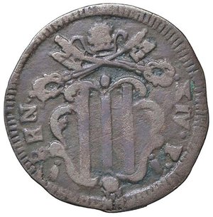 obverse: Rame Pontificio da Benedetto XIV (Gubbio e Ravenna), parte IV - GUBBIO - Benedetto XIV (1740-1758) - Quattrino Munt. 517  CU. meglio di MB